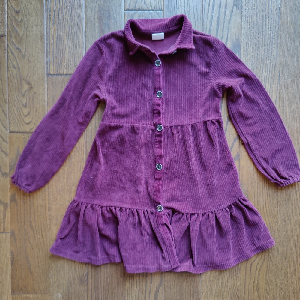 Zara Girls Button Up Corduroy Dress - Burgundy, Size 8